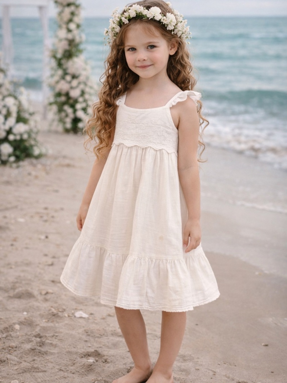 Cat & Jack White Cotton Flower Girl Dress Size 4/5 Beach Wedding Dress Toddler